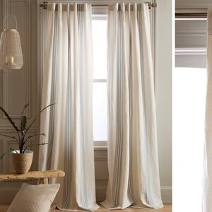 NWT QUINCE Set Of 2 48x96 Coastal Stripe Linen Cotton Curtains Iv/Blue 1608